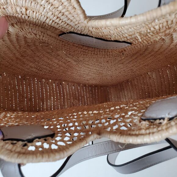 Poolside Women’s Tote Large Beige Raffia Leather Heart Shoulder Crossbody Bag - Picture 8 of 8